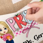 Henkilökohtainen sarjakuvahahmo Kynä Apple Design Suuri Kangaskassi nimi ja puuvilla Pocket arvostus takaisin kouluun lahja opettajalle