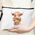 Personalizzato nascita fiore Highland mucca polsino borsa trucco con nome regalo di compleanno per le donne