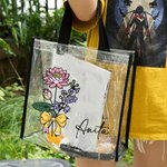 Gepersonaliseerde Geboorte Bloemen Boeket Potlood Strik Ontwerp Duidelijke Tote Tas met Naam Waterdichte Verjaardag Lerarendag Cadeau voor Vrouwen