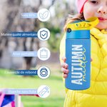 Gourde Isotherme Personnalisée avec Nom Bouteille 350ml avec Paille en Silicone et Anse Cadeau Anniversaire Rentrée Scolaire pour Enfant