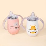 Personalized Cute Animal 10oz Insulated Training Sippy Cup with Name and Handle Birthday Gift for Toddler Kid