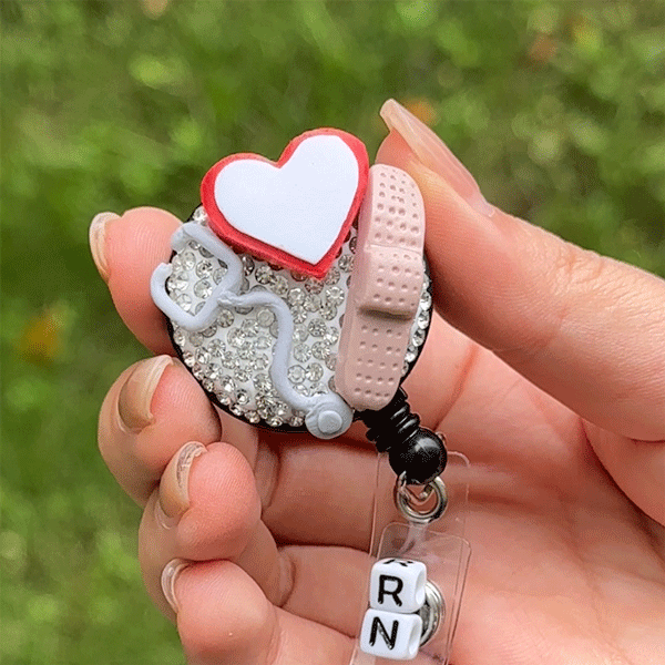 Personalized Handmade Nursing Uniform Bandage Stethoscope Glitter Retractable Silicone Badge Reel with Title Appreciation Gift for Nurse Medical Staff