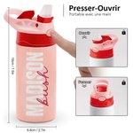 Gourde Isotherme Personnalisée avec Nom Bouteille 350ml avec Paille en Silicone et Anse Cadeau Anniversaire Rentrée Scolaire pour Enfant