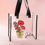 Gepersonaliseerde Geboorte Bloemen Boeket Potlood Strik Ontwerp Duidelijke Tote Tas met Naam Waterdichte Verjaardag Lerarendag Cadeau voor Vrouwen