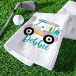 Personalized Super Absorbent Multiple Colours 100% Cotton Golf Cart Waffle Towel with Name Hanging Clip Birthday Gift for Golf Lovers