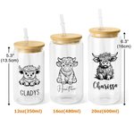 Gepersonaliseerd Hoogland Koe Helder Kan Glas met Naam en Rietje en Deksel Verjaardagscadeau voor Hoogland Koe Liefhebbers