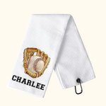 Personalized 100% Cotton Baseball Football Name Waffle Towel with Hanging Clip Birthday Gift for Sport Lover