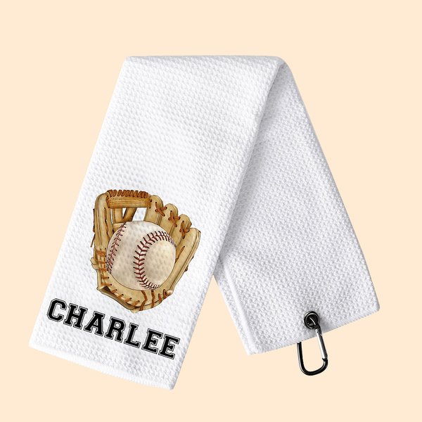 Asciugamano personalizzato in cotone 100% Baseball Football Name Waffle con clip da appendere Regalo di compleanno per gli amanti dello sport