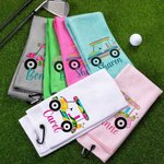 Personalized Super Absorbent Multiple Colours 100% Cotton Golf Cart Waffle Towel with Name Hanging Clip Birthday Gift for Golf Lovers