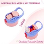 Gourde Isotherme Personnalisée avec Nom Bouteille 350ml avec Paille en Silicone et Anse Cadeau Anniversaire Rentrée Scolaire pour Enfant