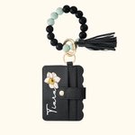 Personalized Multicolor Birth Flower Keychain Wristlet Leather Wallet with Beaded Bracelet and Name Birthday Anniversary Gift for Her