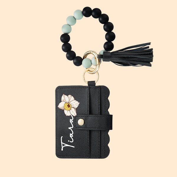 Portafoglio personalizzato in pelle con braccialetto di perline e nome, regalo di compleanno e anniversario per lei.