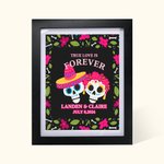 Gepersonaliseerd Mexicaans Bloemen Suikerschedelkader met Namen en Datum Huisdecoratie Dag van de Doden Huwelijksgeschenk voor Pasgetrouwd Paar
