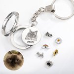 Personalisierter Abnehmbarer Haustier-Portrait Gravur Medaillon-Schlüsselanhänger mit 6 Schwebenden Charms Tierhaar Fell Andenkens- und Erinnerungsges