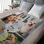 Personalized 4 Pet Photos Collage Cozy Soft Blanket with Text and Cute Paw Print Memorial Sympathy Gift for Loss of Pet Cat Dog Lovers