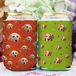 Personalised Multicolor Cat Dog Pet Photo Beer Can Cooler Sleeve with Paw Bone Design Birthday Beach Party Gift for Family