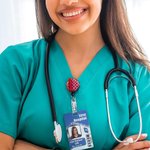 Personalized Handmade Nursing Uniform Bandage Stethoscope Glitter Retractable Silicone Badge Reel with Title Appreciation Gift for Nurse Medical Staff