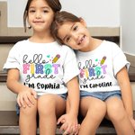 Personalised Adorable Pencil Design 100% Cotton Kid's T-shirt with Name and Grade Back to School First Day of School Gift for Girls Boys