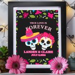 Gepersonaliseerd Mexicaans Bloemen Suikerschedelkader met Namen en Datum Huisdecoratie Dag van de Doden Huwelijksgeschenk voor Pasgetrouwd Paar