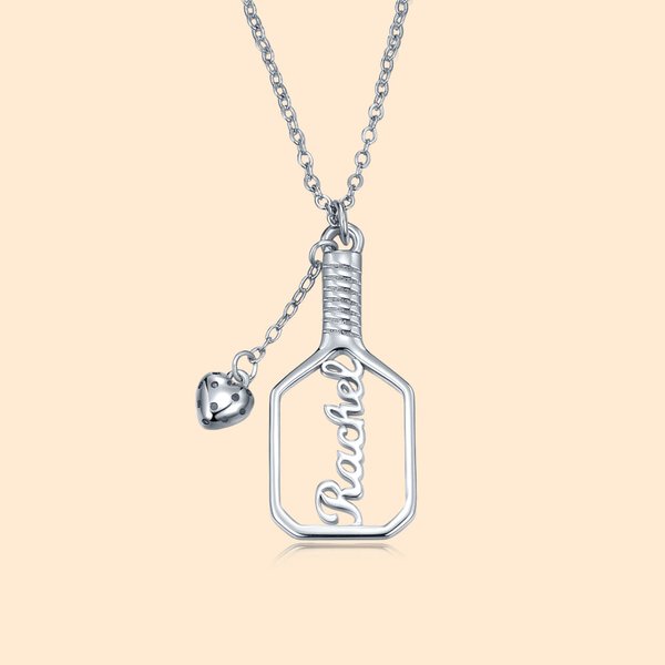Personalised Pickleball Paddle Name Necklace with 3D Heart Ball Birthday Anniversary Gift for Pickleball Lovers