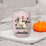 Personalized Multicolor Cute Ghost Nurse 12oz Wine Tumbler with Name and Spill-proof Lid Halloween  Gift for Nurse Medical Staff