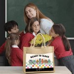 Personalisierte Cartoon Schreibwaren Charakter Schachbrett große Jute Canvas Jute Tasche mit Namen Tote Bag zurück zu Schule Anerkennung Geschenk für 