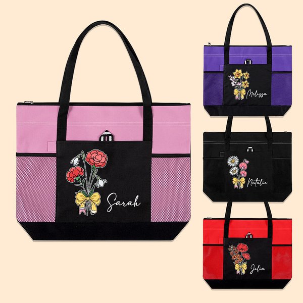 Personalizada Nacimiento Ramo de flores Lápiz arco grande con cremallera Bolsa de asas con nombre Cumpleaños Regreso a la Escuela Apreciación Regalo para el Maestro