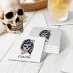 Personifierad Day of the Dead Floral Skull Coasters med namn Festlig present till gotisk dödskalleälskare