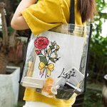 Gepersonaliseerde Geboorte Bloemen Boeket Potlood Strik Ontwerp Duidelijke Tote Tas met Naam Waterdichte Verjaardag Lerarendag Cadeau voor Vrouwen