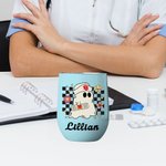 Personalized Multicolor Cute Ghost Nurse 12oz Wine Tumbler with Name and Spill-proof Lid Halloween  Gift for Nurse Medical Staff