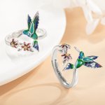Bague Colibri Ajustable Personnalisée avec Texte Gravé à l'Intérieur Bijoux en Argent Sterling Cadeau d'Anniversaire pour Femme Amoureuse d'Oiseaux