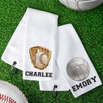 Personalized 100% Cotton Baseball Football Name Waffle Towel with Hanging Clip Birthday Gift for Sport Lover