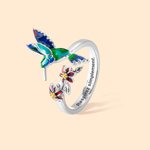 Bague Colibri Ajustable Personnalisée avec Texte Gravé à l'Intérieur Bijoux en Argent Sterling Cadeau d'Anniversaire pour Femme Amoureuse d'Oiseaux