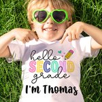 Personalised Adorable Pencil Design 100% Cotton Kid's T-shirt with Name and Grade Back to School First Day of School Gift for Girls Boys
