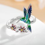 Bague Colibri Ajustable Personnalisée avec Texte Gravé à l'Intérieur Bijoux en Argent Sterling Cadeau d'Anniversaire pour Femme Amoureuse d'Oiseaux