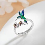 Bague Colibri Ajustable Personnalisée avec Texte Gravé à l'Intérieur Bijoux en Argent Sterling Cadeau d'Anniversaire pour Femme Amoureuse d'Oiseaux