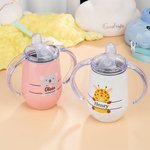 Personalized Cute Animal 10oz Insulated Training Sippy Cup with Name and Handle Birthday Gift for Toddler Kid