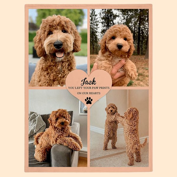 Personalized 4 Pet Photos Collage Cozy Soft Blanket with Text and Cute Paw Print Memorial Sympathy Gift for Loss of Pet Cat Dog Lovers