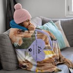 Personalized 4 Pet Photos Collage Cozy Soft Blanket with Text and Cute Paw Print Memorial Sympathy Gift for Loss of Pet Cat Dog Lovers