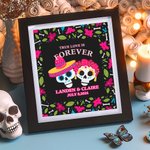 Gepersonaliseerd Mexicaans Bloemen Suikerschedelkader met Namen en Datum Huisdecoratie Dag van de Doden Huwelijksgeschenk voor Pasgetrouwd Paar