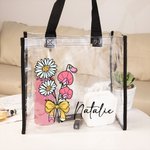 Gepersonaliseerde Geboorte Bloemen Boeket Potlood Strik Ontwerp Duidelijke Tote Tas met Naam Waterdichte Verjaardag Lerarendag Cadeau voor Vrouwen