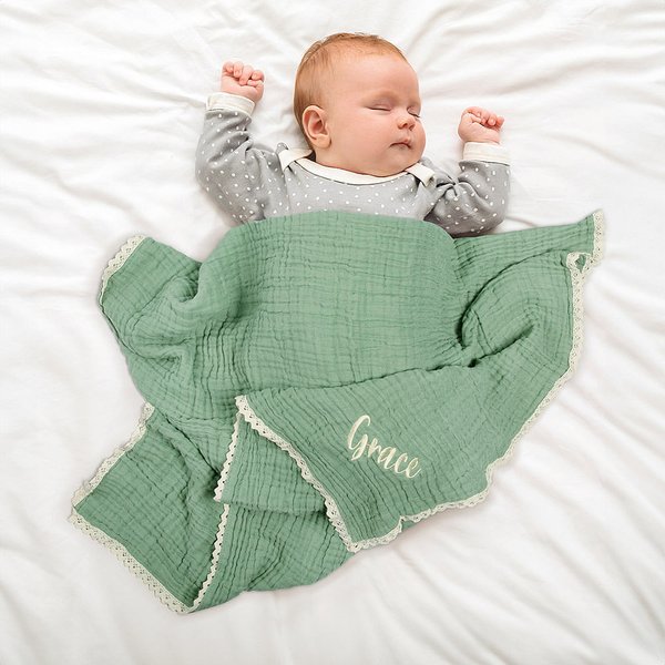 Personlig våffelmuslin i 100% bomull Baby Swaddle Mottagningsfilt med broderat namn Baby Shower Present för nyfödda