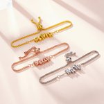 Personalised 3D Bubble Balloon Letter Adjustable Bracelet with Box Chain Initial Name Jewellery Birthday Anniversary Gift for Women