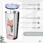 Personalisierte Farbverlauf Trinkflasche 600ml mit Geburtsblumenstrauß und Namen Auto Flasche mit Strohhalm Jahrestag Geburtstag Geschenk für sie