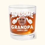 Personalized Awesome Photo Portrait Old Fashioned Rocks Whisky Glass with Name Birthday Gift for Grandpa Dad