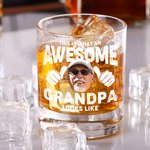 Personalized Awesome Photo Portrait Old Fashioned Rocks Whisky Glass with Name Birthday Gift for Grandpa Dad