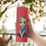 Henkilökohtainen söpö sarjakuvahahmo ja syntymä kukka suunnittelu 20oz nimi Skinny Tumbler olki Travel Essentials syntymäpäivälahja perheen ystävä