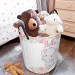 Personalized Floral Elephant Waterproof Oxford Cloth Portable Toy Storage Laundry Basket with Name Birthday Gift for Children
