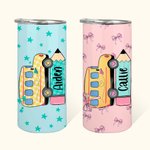 Scuolabus personalizzato multicolore con disegno di matita e bicchiere isolato da 15 oz con nome Regalo di compleanno per bambini e studenti