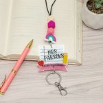 Personalized Glitter Notebook Pencil Apple Design Rainbow Beaded Lanyard with Name Back to School Appreciation Gift for Teacher